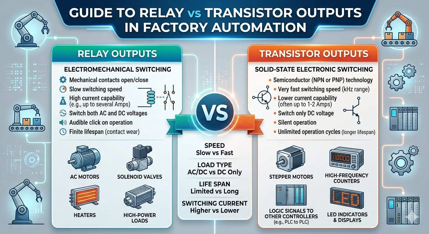 Guide to Relay vs Transistor Outputs in Factory Automation
