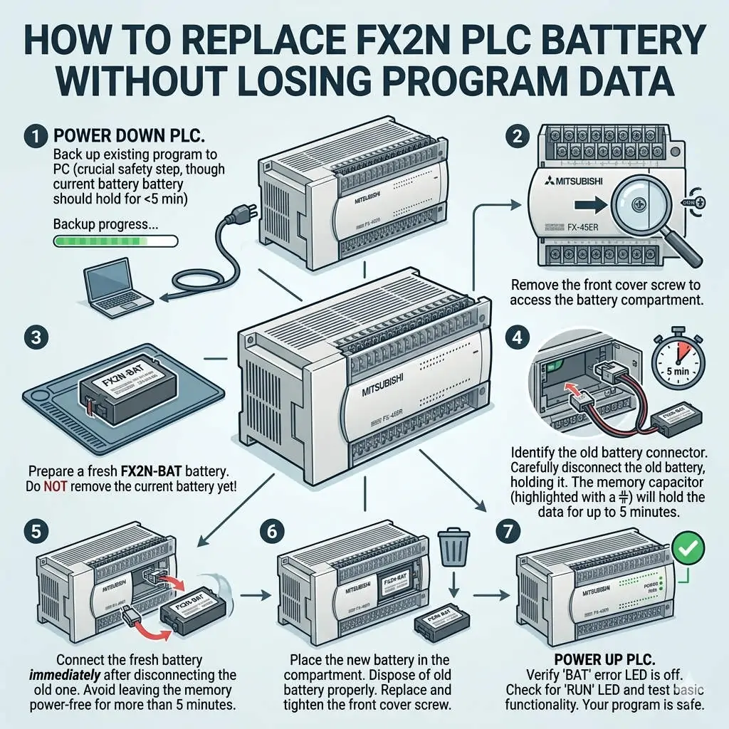 How to Replace FX2N PLC Battery Without Losing Program Data